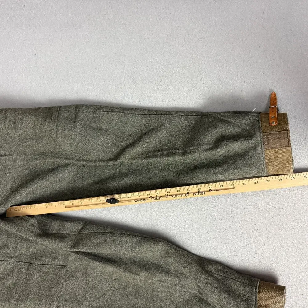 Vintage Swedish Army Wool Cargo Pants C48 Military Trousers Leather Cuffs
